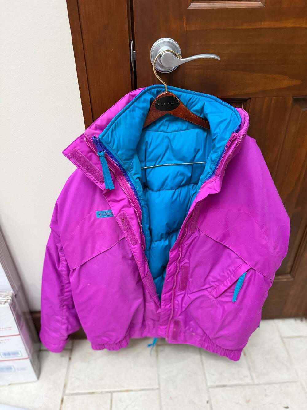 VTG Columbia Whirlibird 3-in-1 Med. Ski Jacket Magenta & Teal Ext, Purple & Teal
